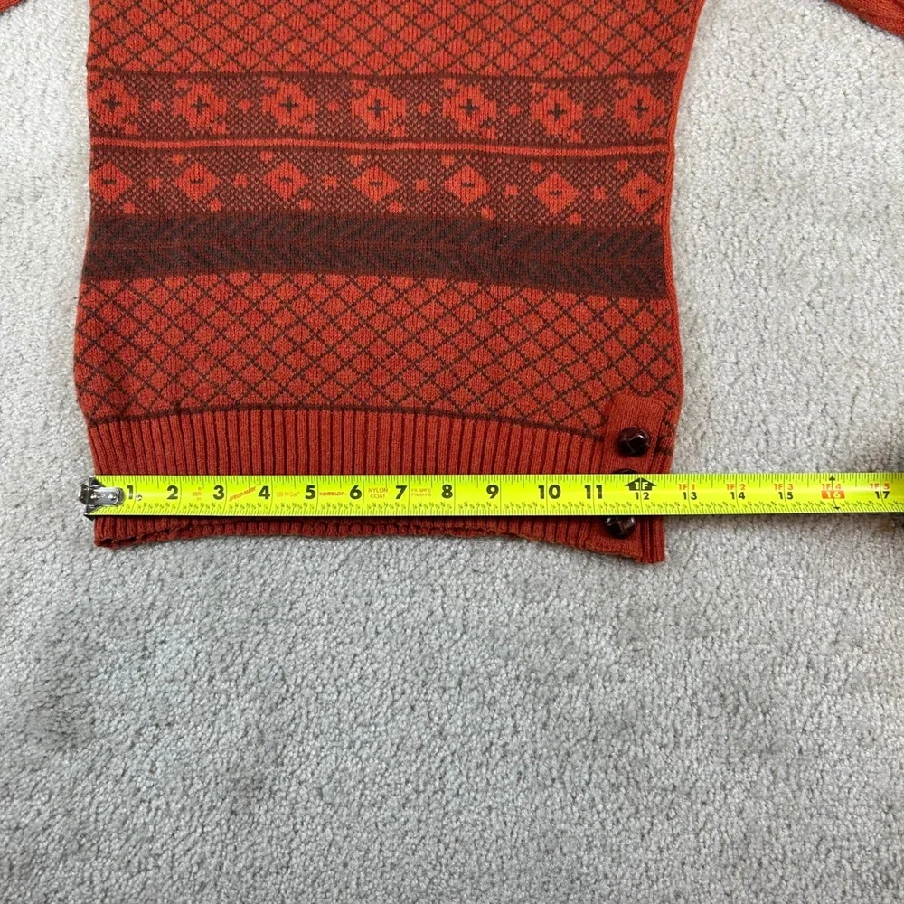 Prana Sweater Women Small Rust Orange Fair Isle Wool Blend Side Button Pullover
